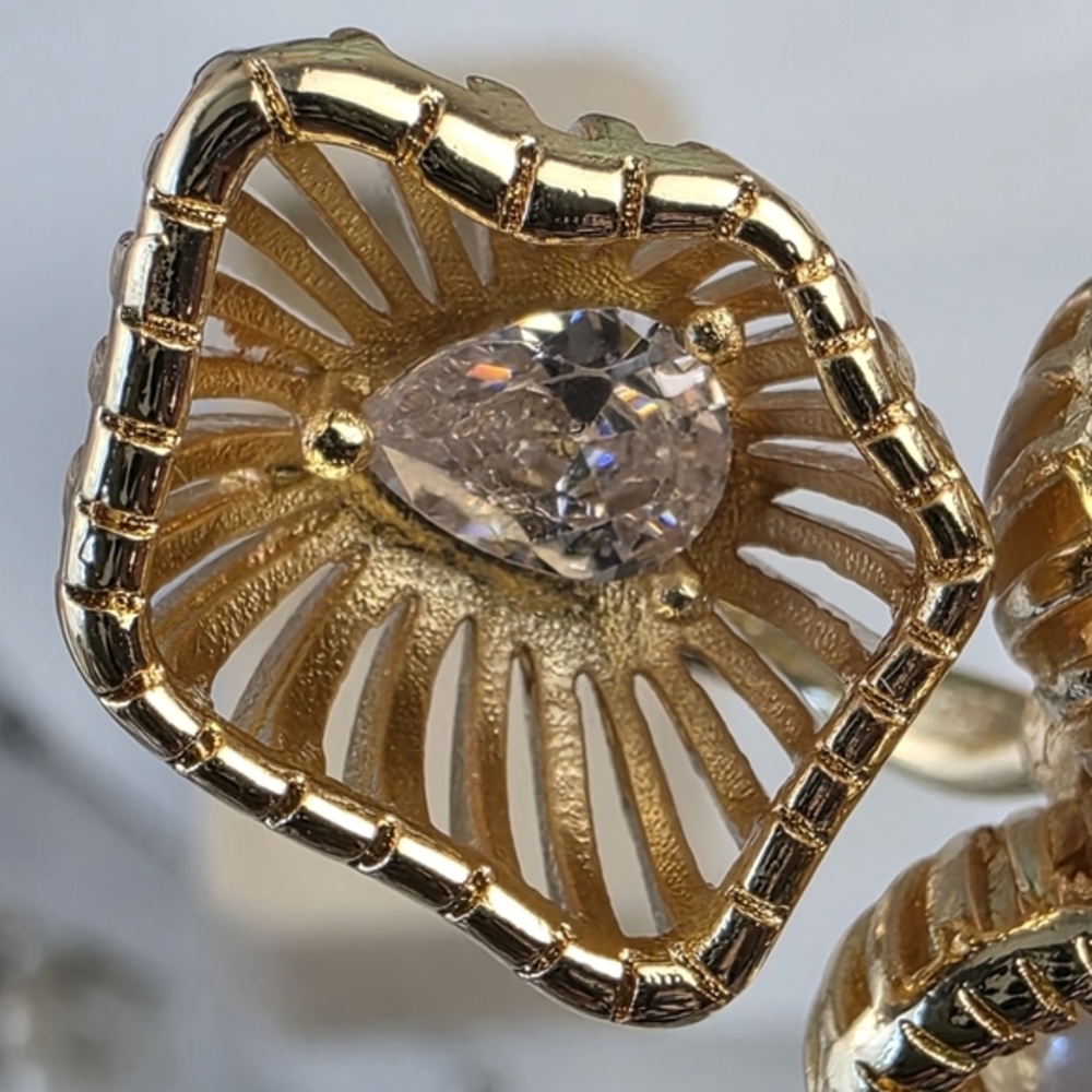 14K Gold Plated‎ Sterling Pearl CZ Ring - Picture 7 of 9